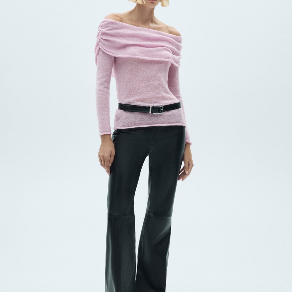 Mango Pink Ruched Detail Sweater Knit Sweater